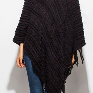 Black Fuzzy Fringe Poncho
