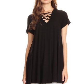 Solid Strappy Black V-neck Top