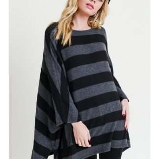 Black and Gray Striped Poncho