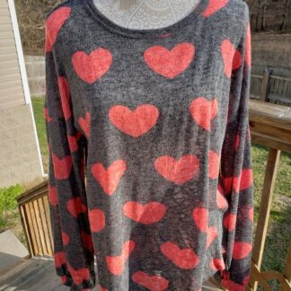 Charcoal Top with Red Hearts
