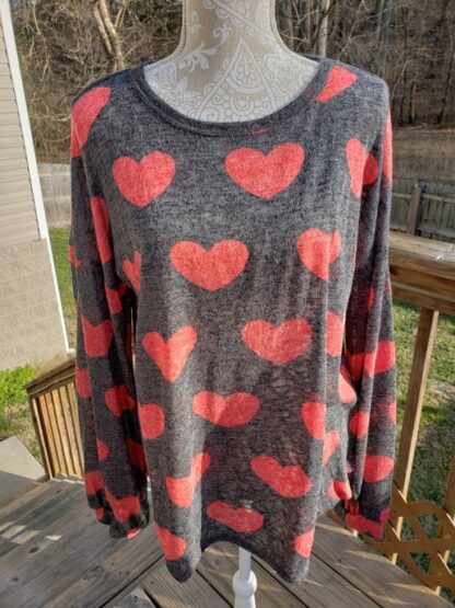 Charcoal Top with Red Hearts