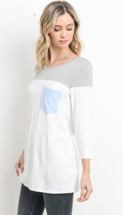 Color Block 3/4 Sleeve Knit Tunic Top