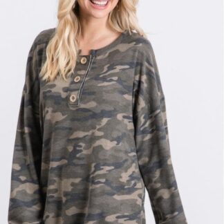 Camouflage Top with Bubble Sleeves
