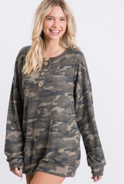 Camouflage Top with Bubble Sleeves