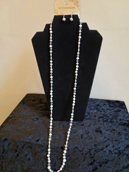 Pearl, Silver and Gray Necklace with Earrings