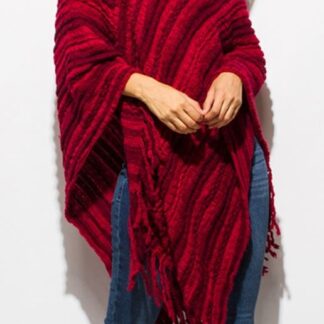 Red Fuzzy Fringe Poncho