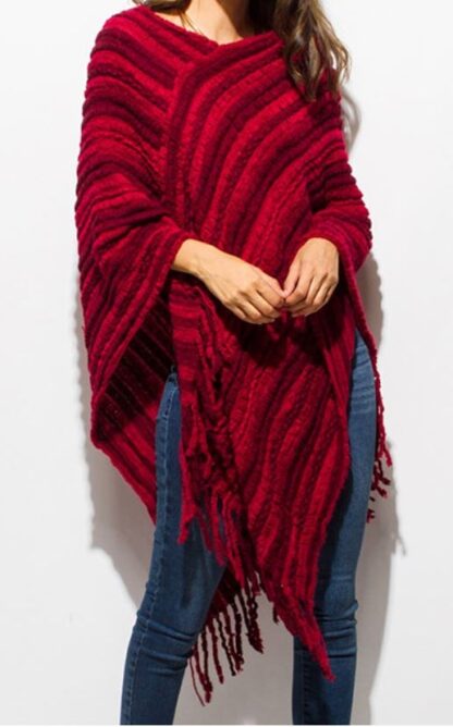 Variation #24 of Red Fuzzy Fringe Poncho