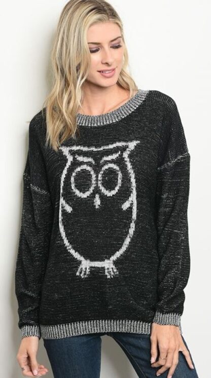 Black Owl Print Sweater