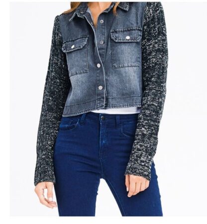 Charcoal Knitted Sleeved Denim Jacket