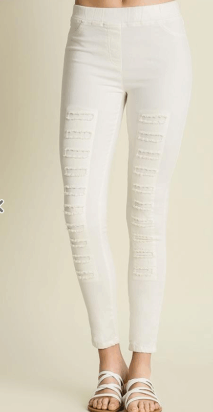 Cream Distressed Jeggings