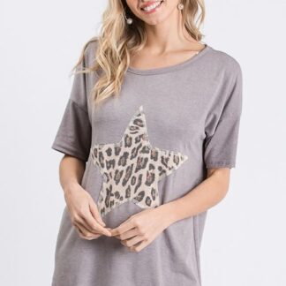 Grey Top w Animal Print Star