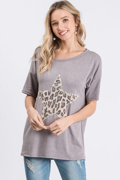 Grey Top w Animal Print Star