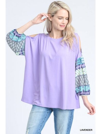 Lavender Top with Cold Shoulder Sleeve