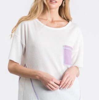 Off-White Waffle Shirt with Purple Contrast