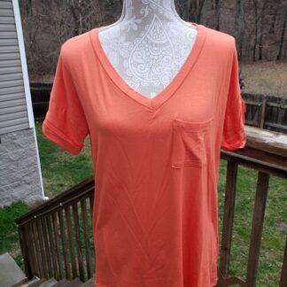 Orange V Neck T-shirt with Pocket