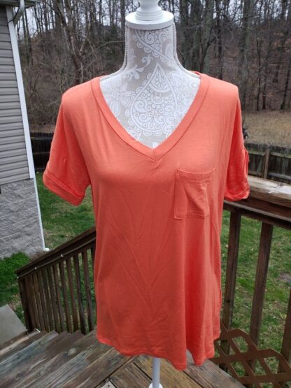 Orange V Neck T-shirt with Pocket